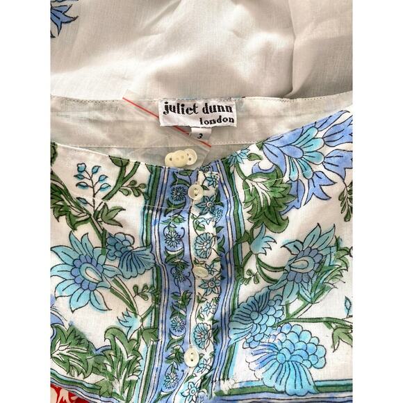 Juliet Dunn Tuckernuck Blue Rose Border Tie Shoulder Midi Button Cotton Dress - Picture 14 of 16